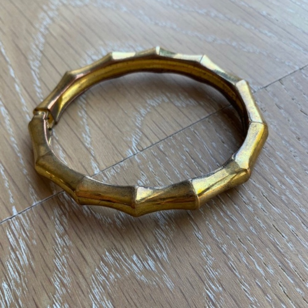 THICK GOLD BAMBOO RUSTIC BANGLE BRACELET